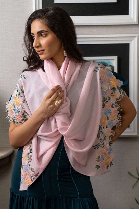 Floral Whispers | Embroidered Wool Silk Stole
